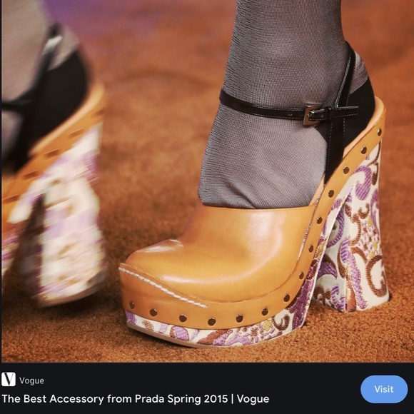 PRADA [RARE] Spring 2015 Leather/Brocade Platform Sandals - Picture 3 of 15